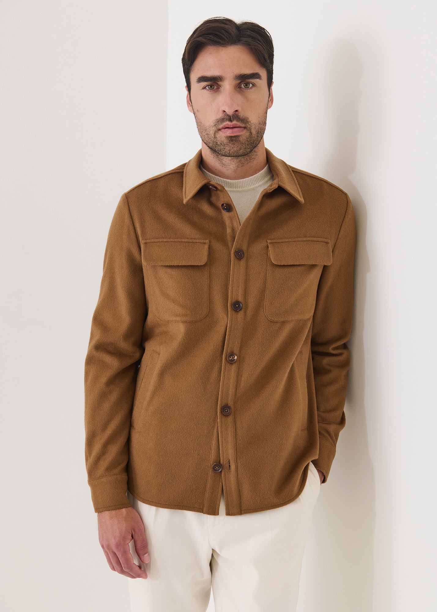 Flap Pocket Wool-Cashmere Shirt Jacket - PATRICK ASSARAF