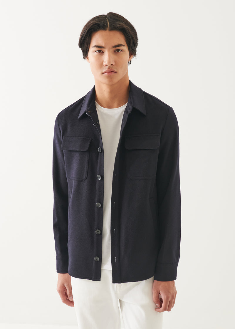 Flap Pocket Wool-Cashmere Shirt Jacket