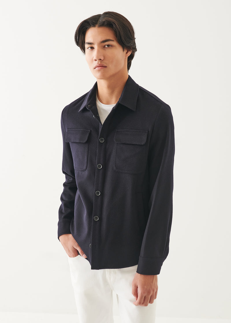 Flap Pocket Wool-Cashmere Shirt Jacket