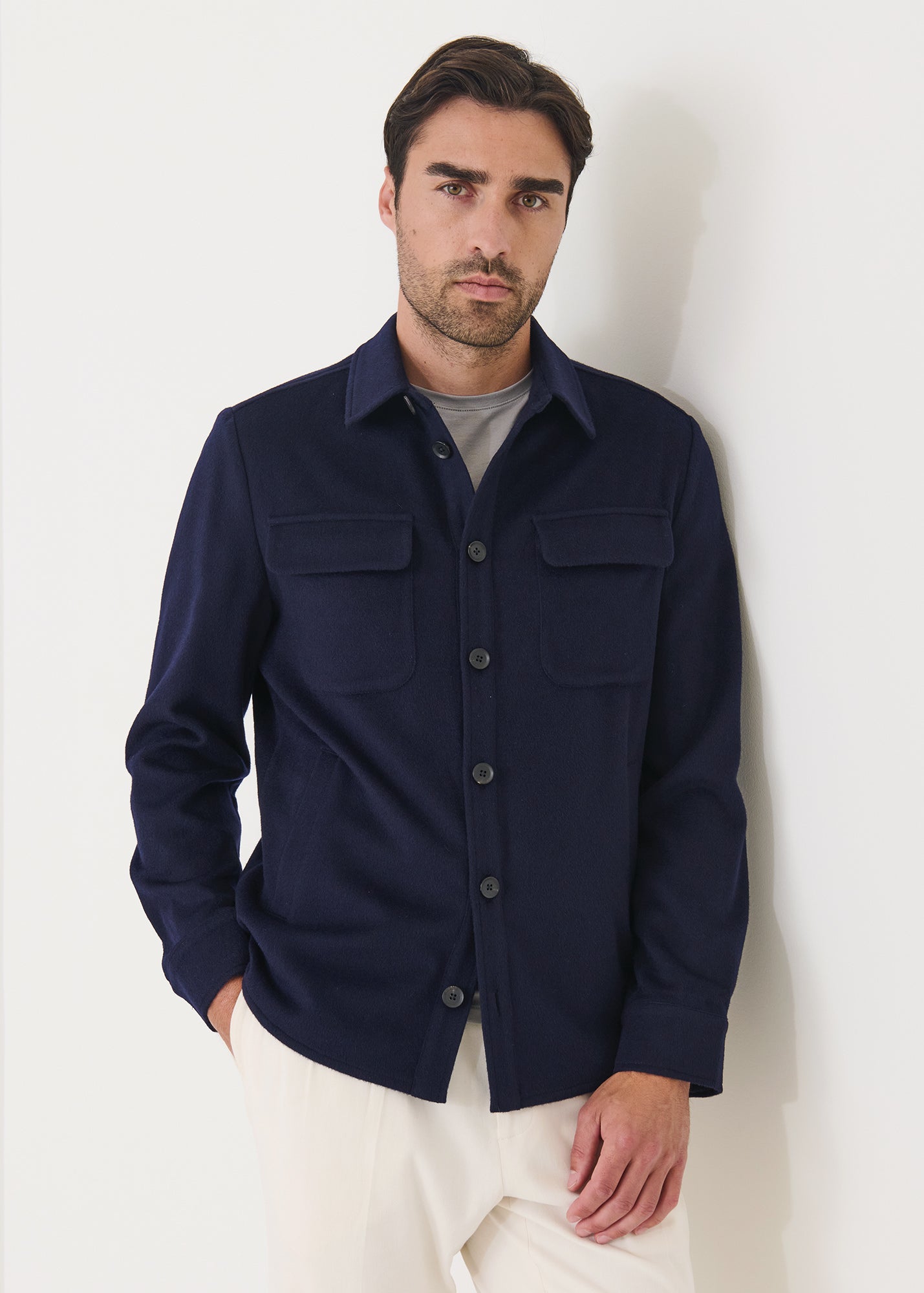 Flap Pocket Wool-Cashmere Shirt Jacket - PATRICK ASSARAF