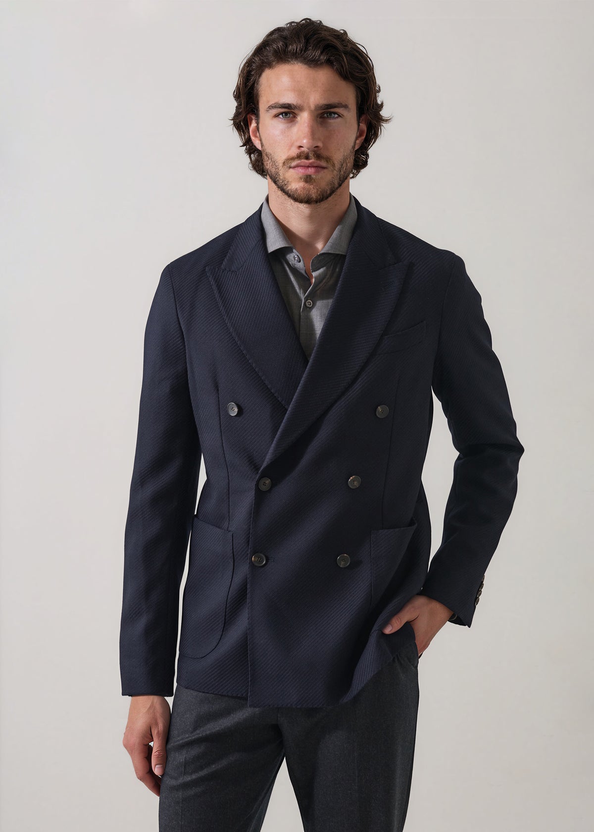 Wool-Cashmere Stretch Twill Double-Breasted Blazer - PATRICK ASSARAF