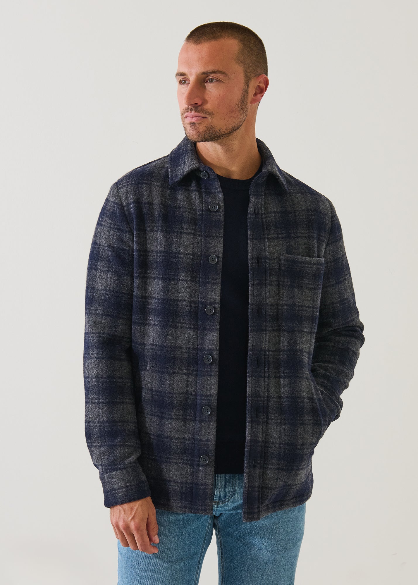 Wool Blend Plaid Shirt Jacket