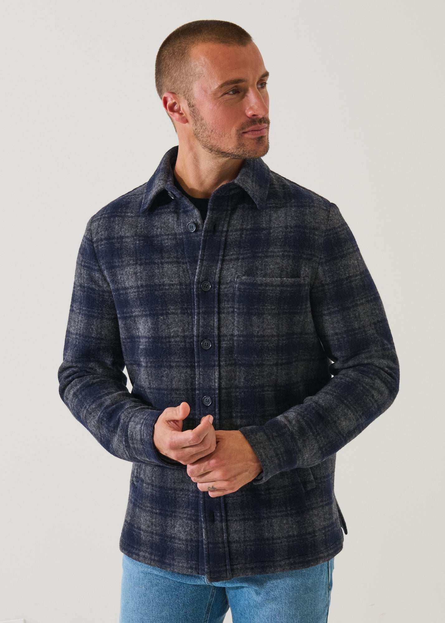 Wool Blend Plaid Shirt Jacket