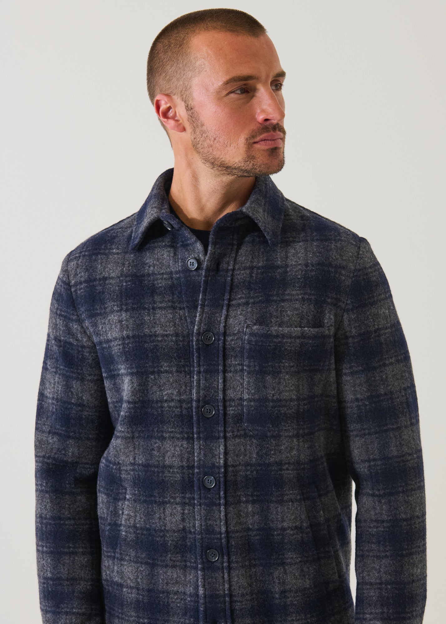 Wool Blend Plaid Shirt Jacket