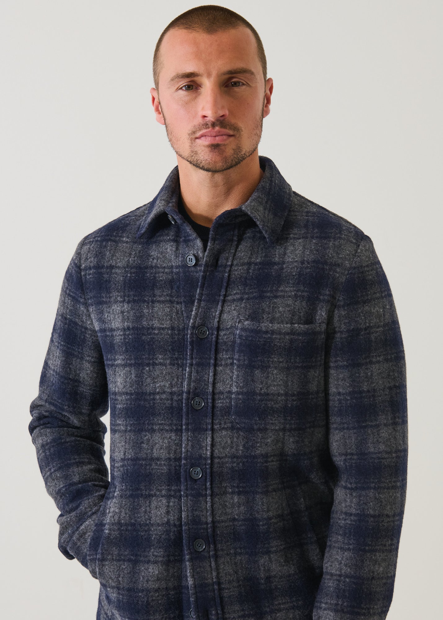 Wool Blend Plaid Shirt Jacket