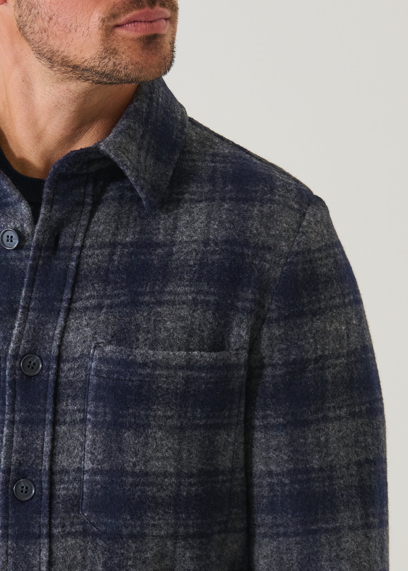 Wool Blend Plaid Shirt Jacket