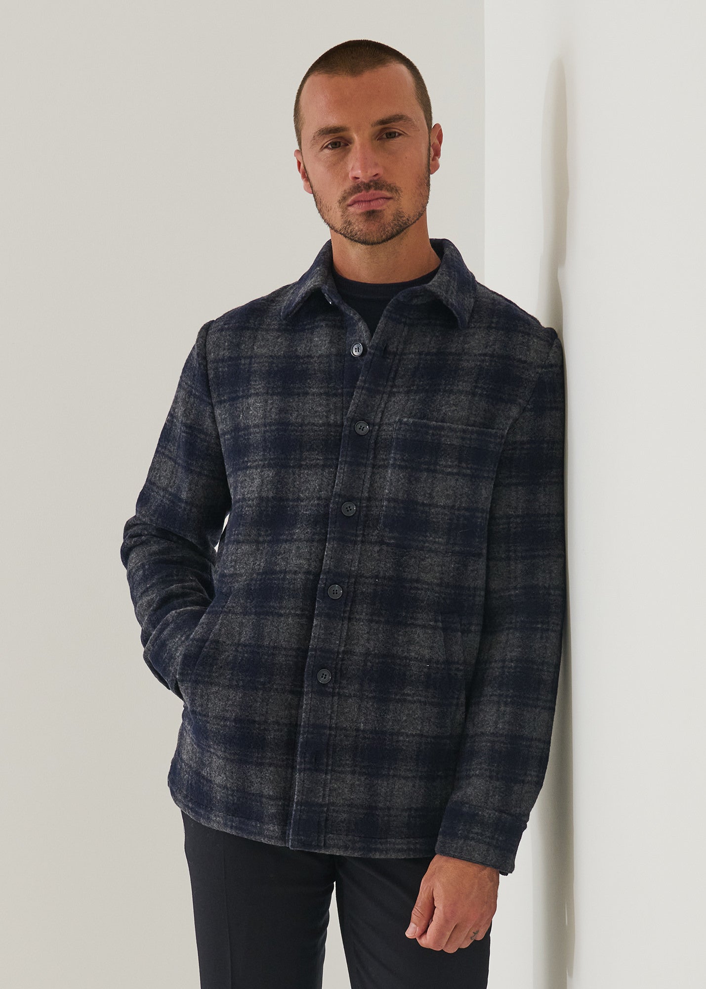 Wool Blend Plaid Shirt Jacket