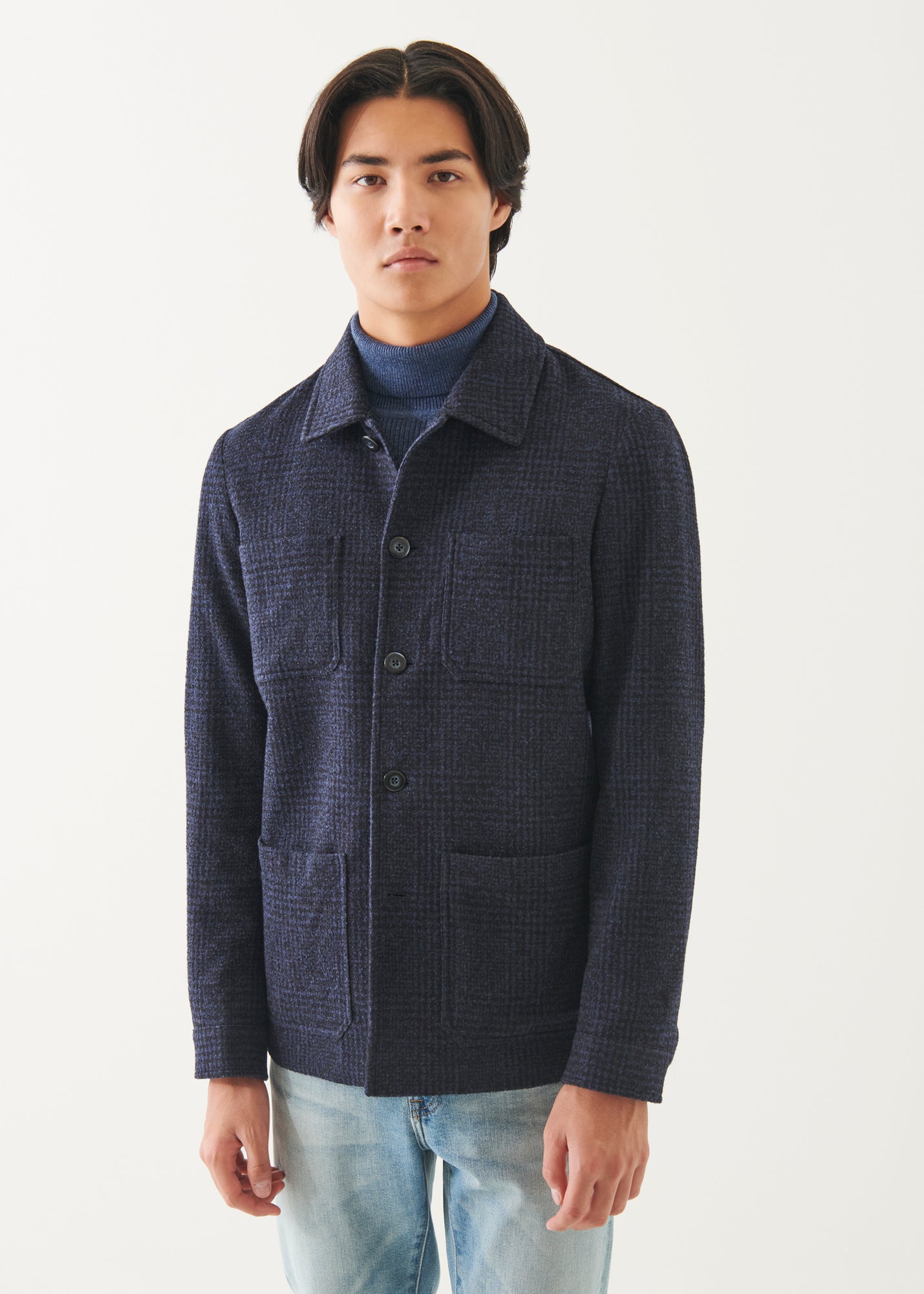 Wool Silk Blend Plaid Shirt Jacket | PATRICK ASSARAF | Luxury Fashion