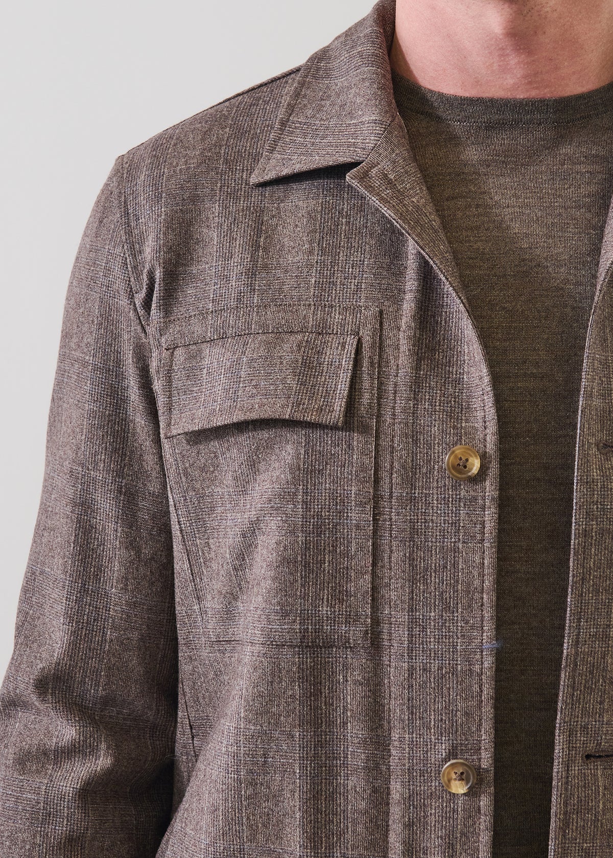 Prince of Wales Check Wool Stretch Utility Overshirt - PATRICK ASSARAF