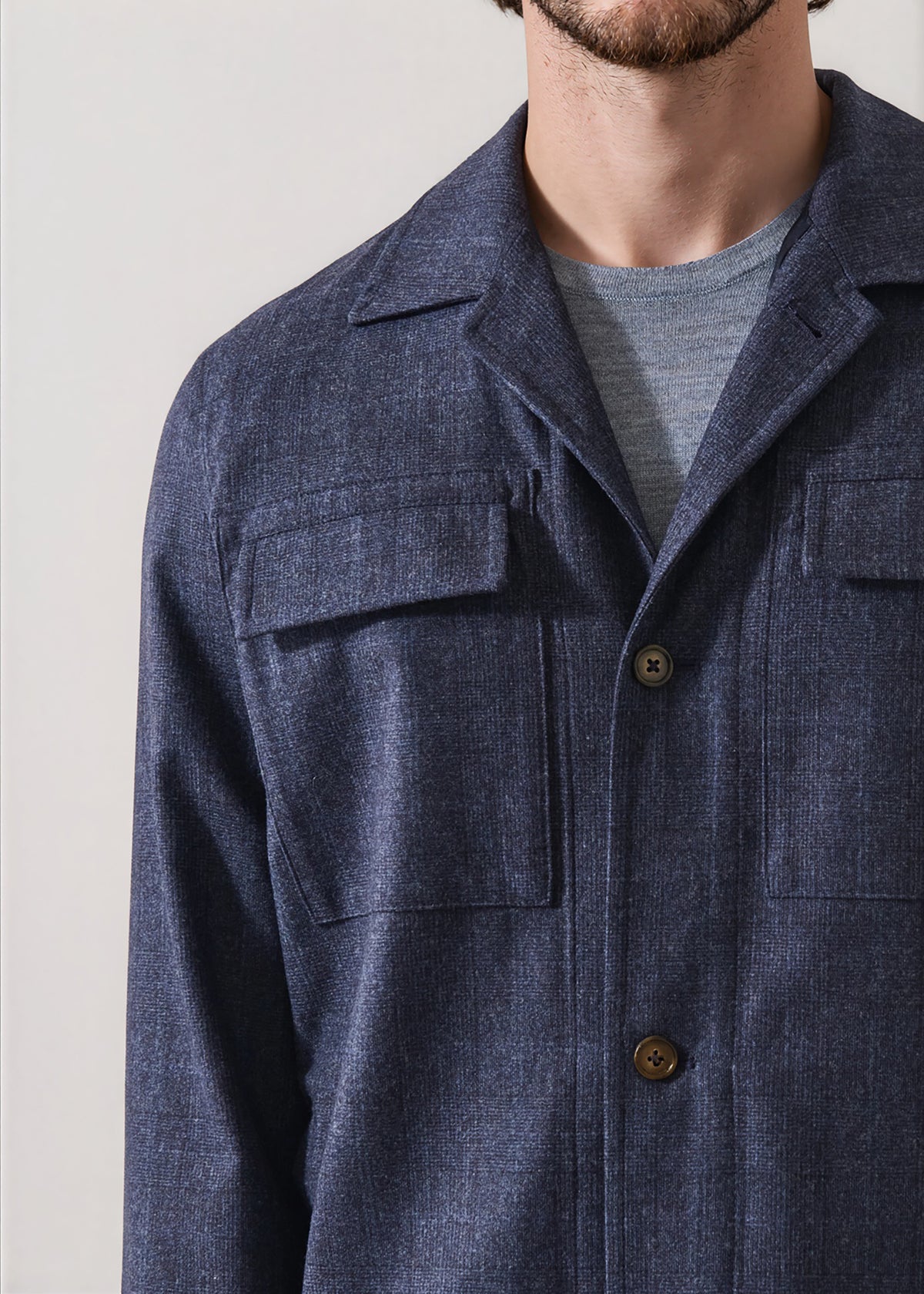 Prince of Wales Check Wool Stretch Utility Overshirt - PATRICK ASSARAF