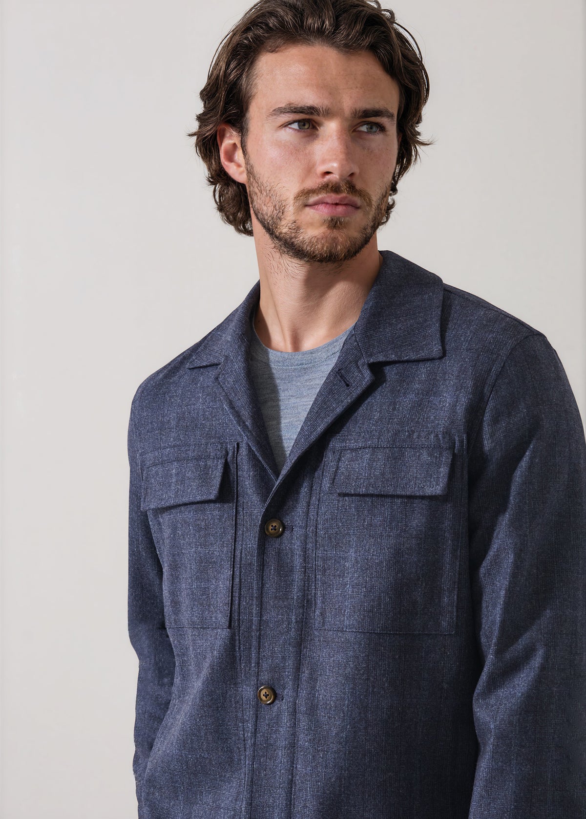 Prince of Wales Check Wool Stretch Utility Overshirt - PATRICK ASSARAF
