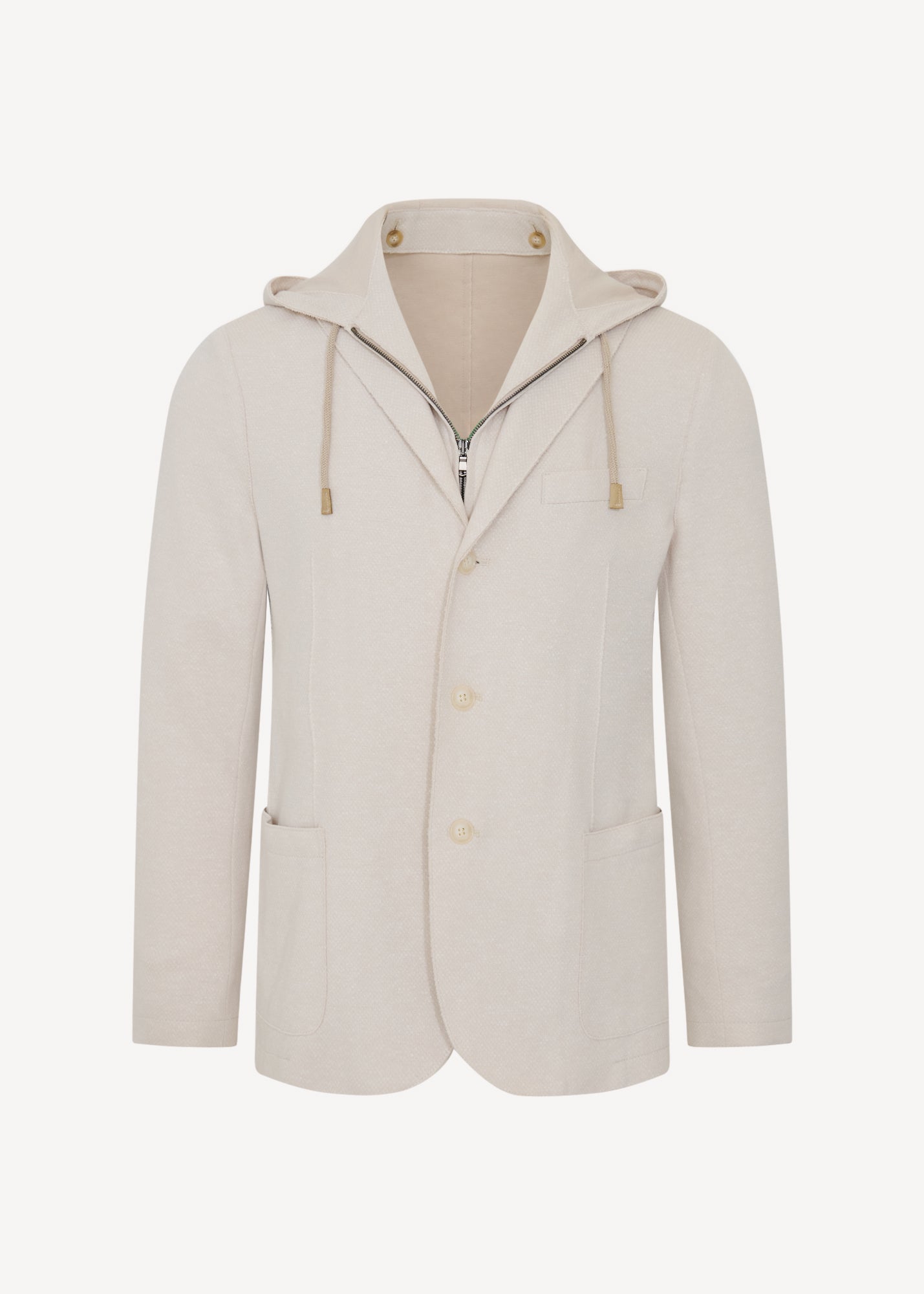 Cotton Blend Textured Knit Hooded Blazer