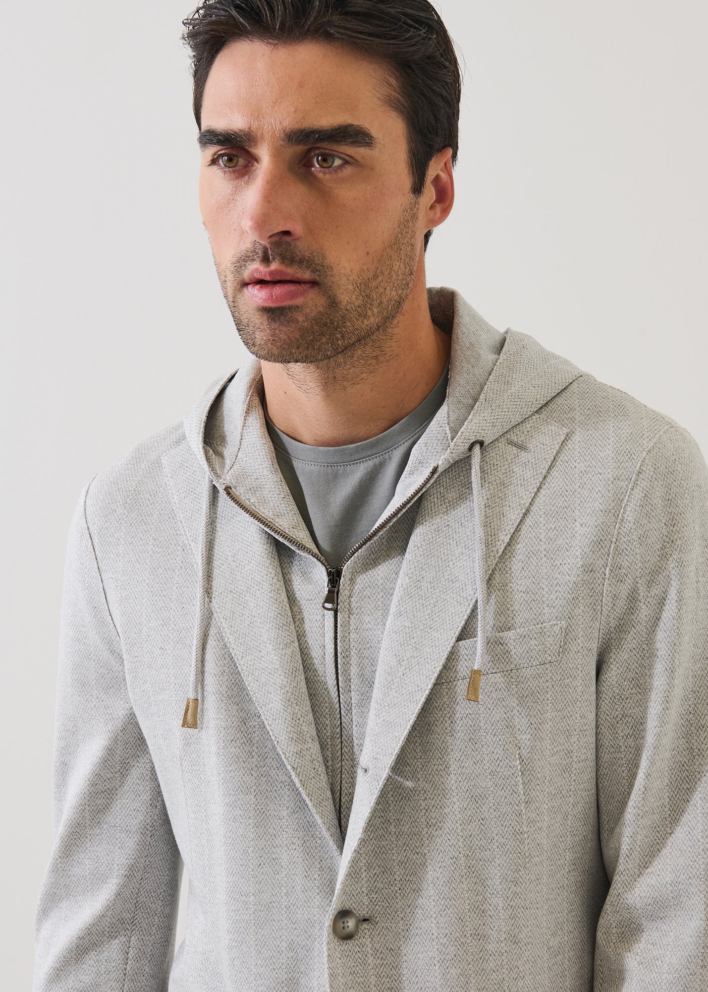 Striped Three-Button Knit Hooded Blazer