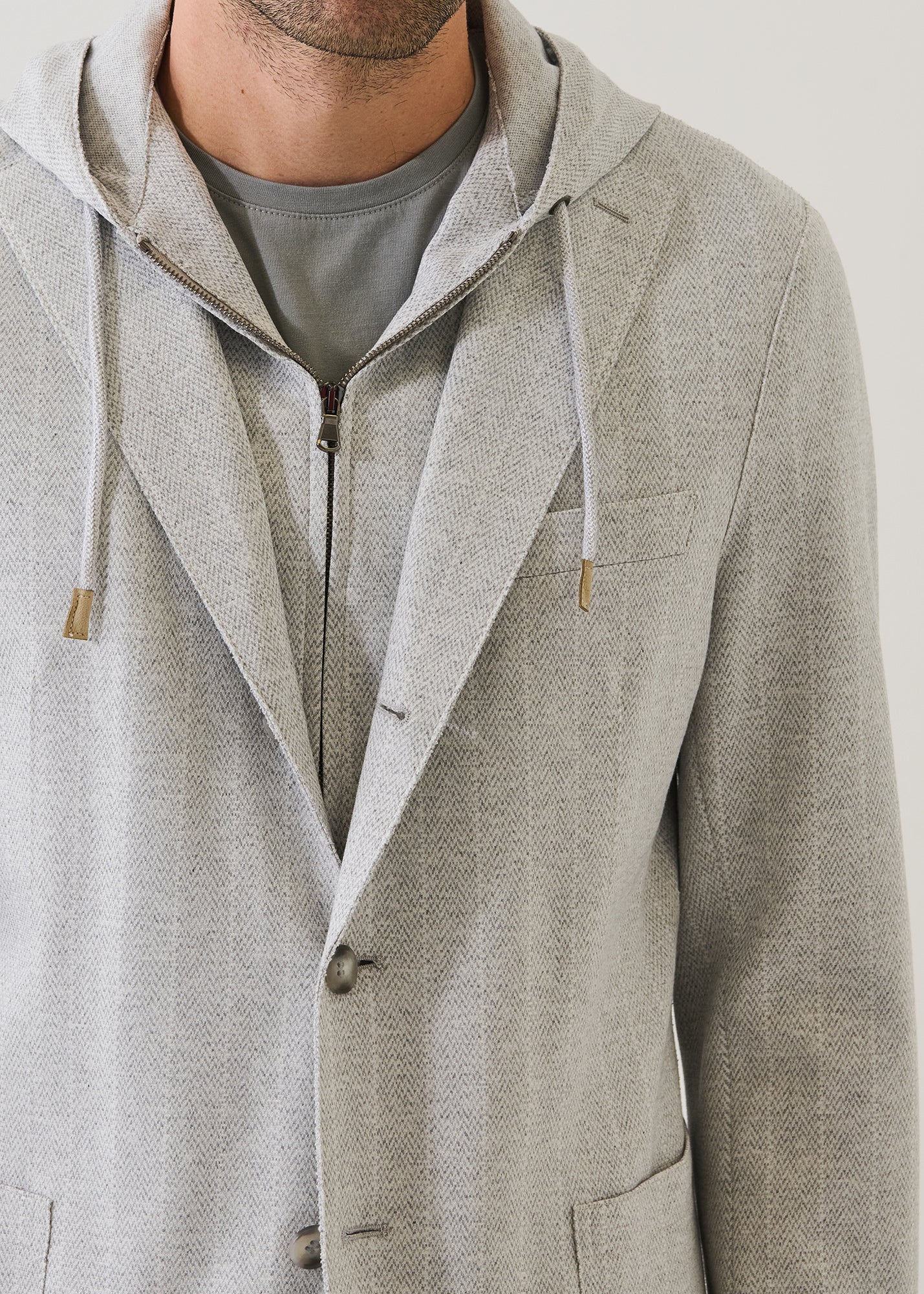 Striped Three-Button Knit Hooded Blazer