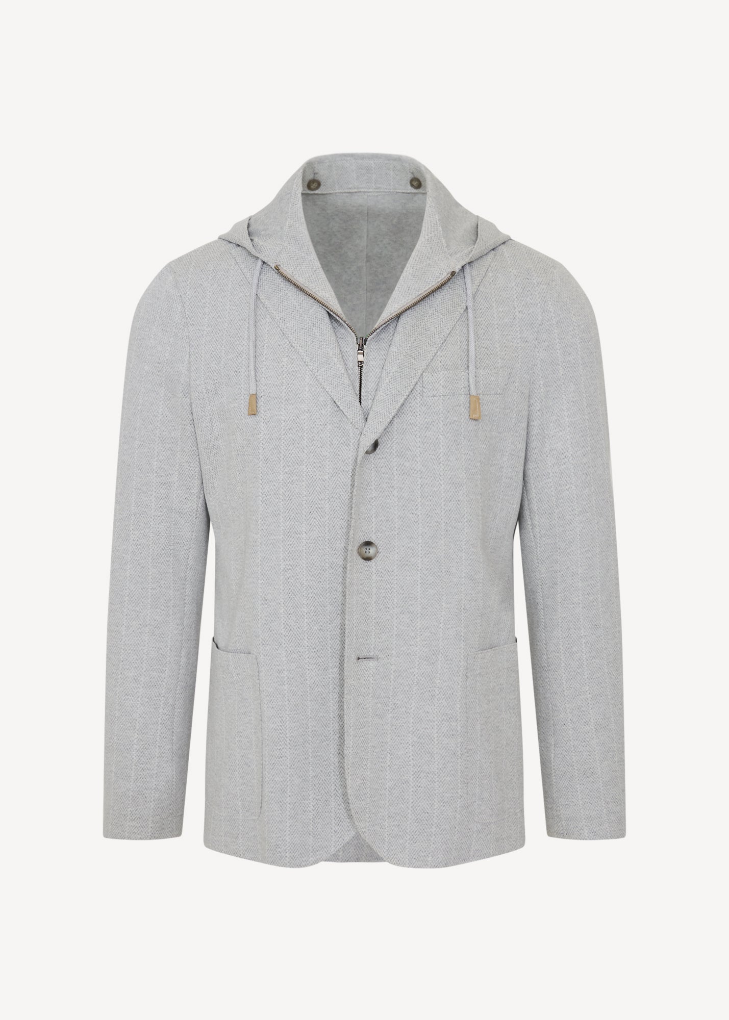 Striped Three-Button Knit Hooded Blazer