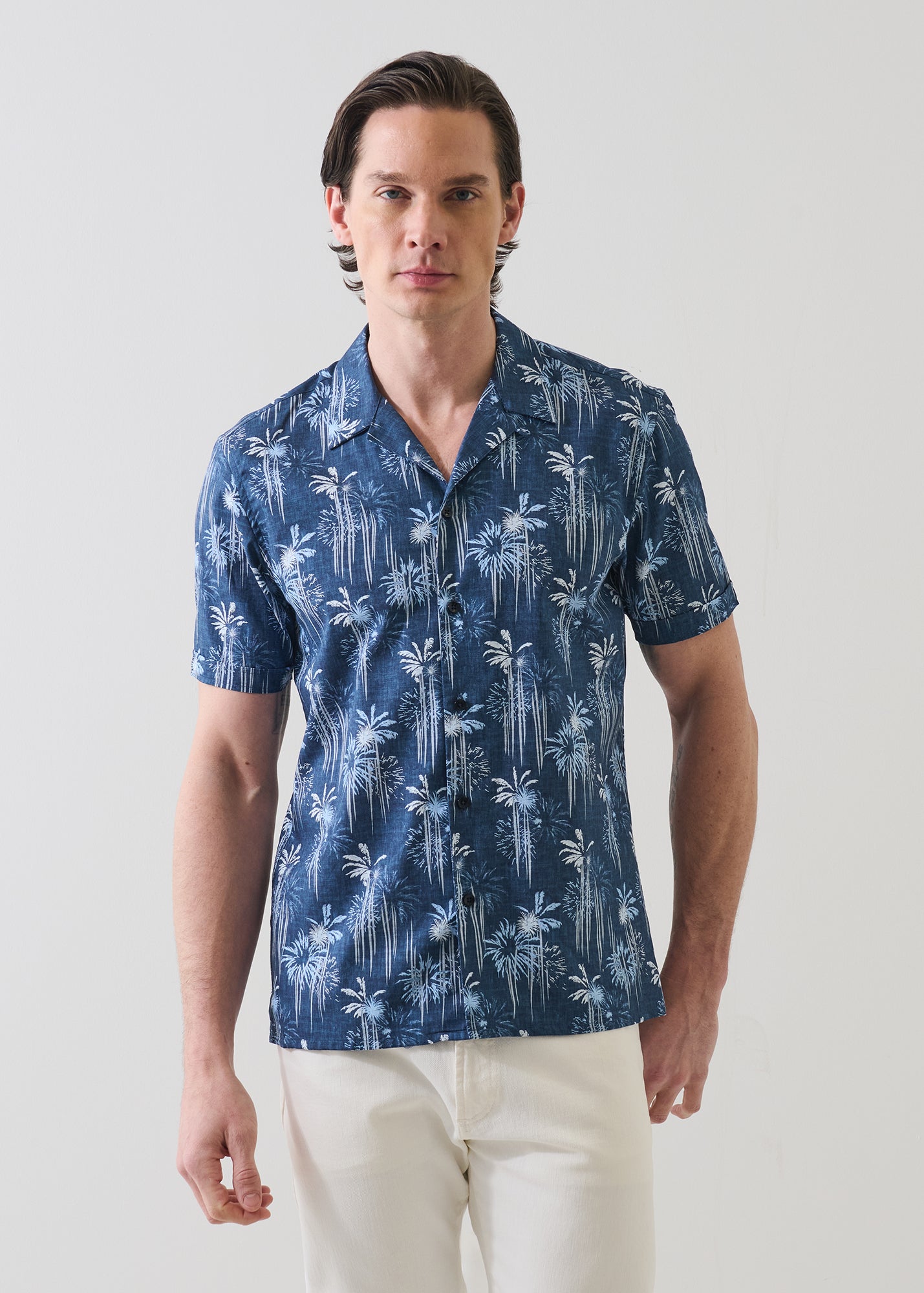 Palm Tree Print Cotton Camp Collar Shirt - PATRICK ASSARAF