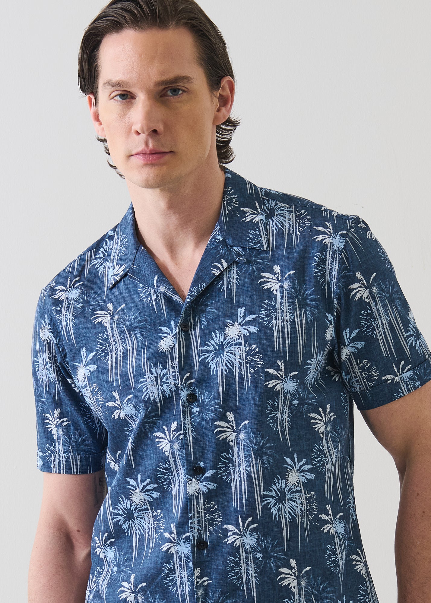 Palm Tree Print Cotton Camp Collar Shirt - PATRICK ASSARAF