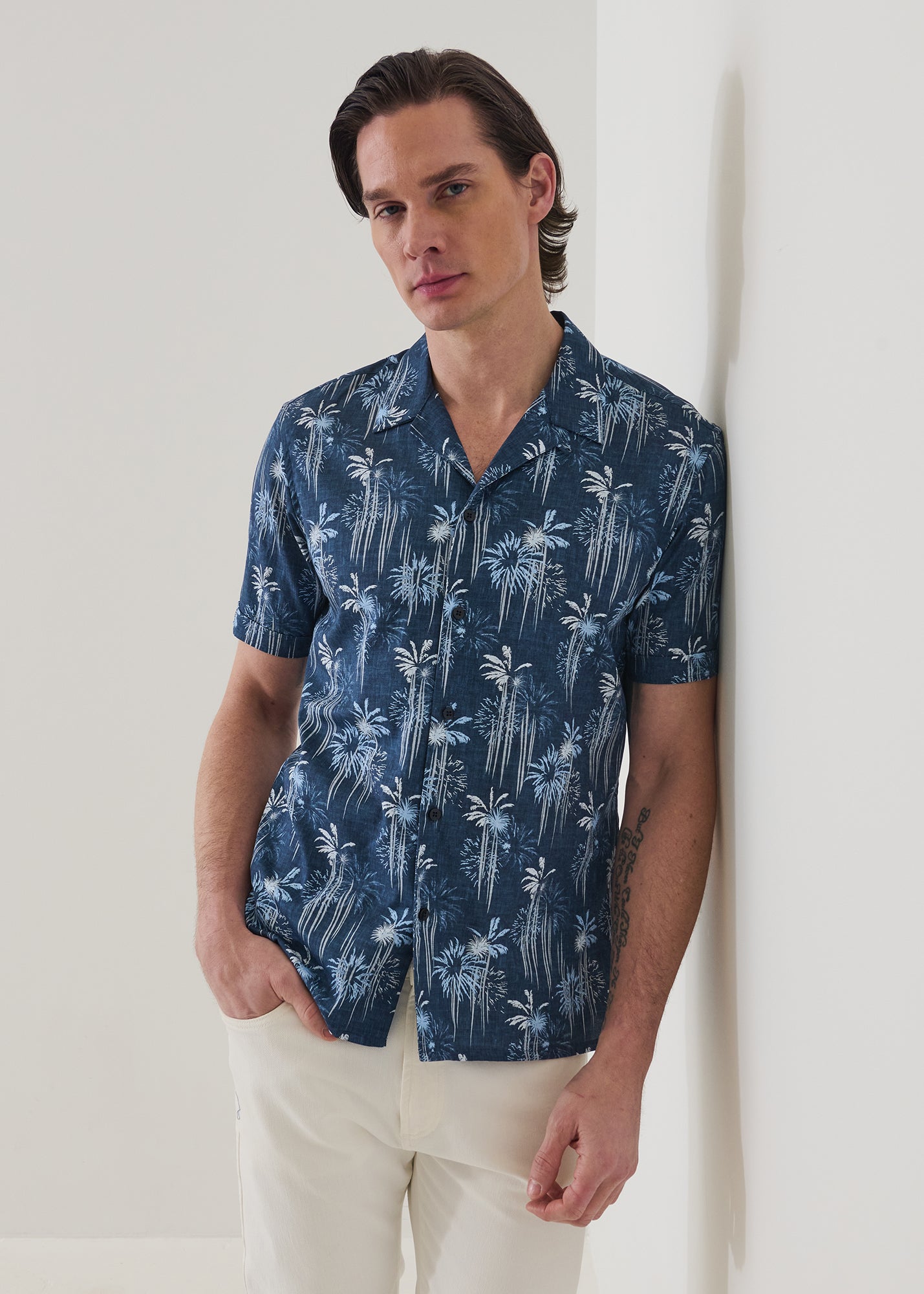 Palm Tree Print Cotton Camp Collar Shirt - PATRICK ASSARAF