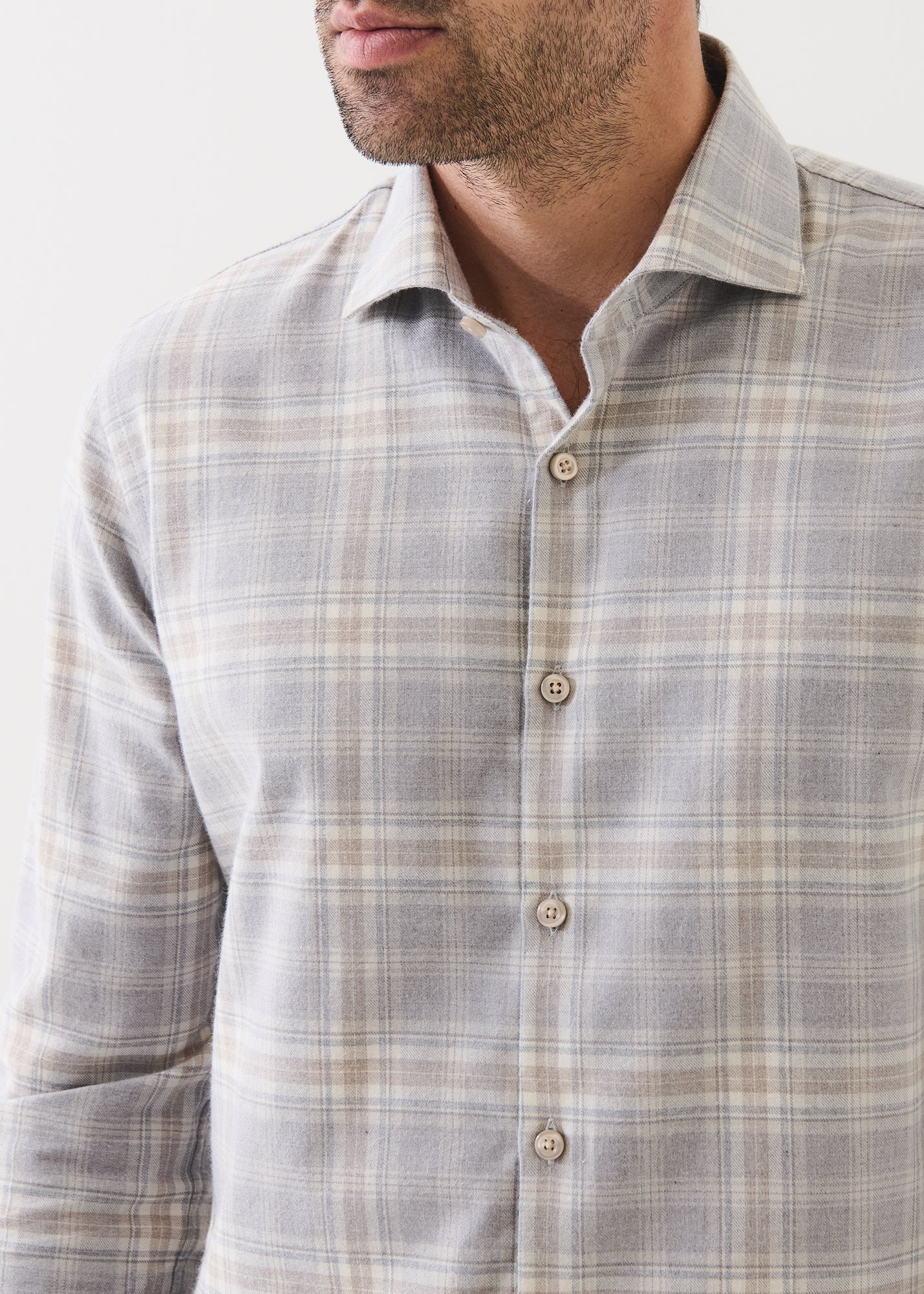 Wool Plaid Spread Collar Shirt