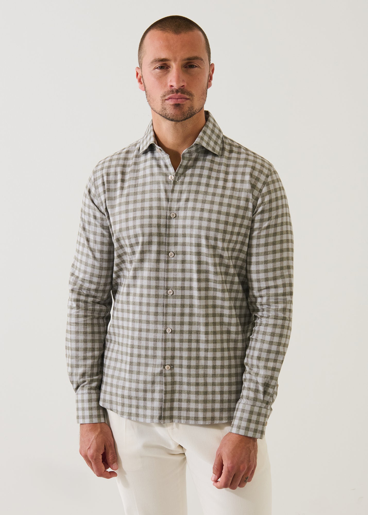 Wool Checkered Spread Collar Shirt - PATRICK ASSARAF