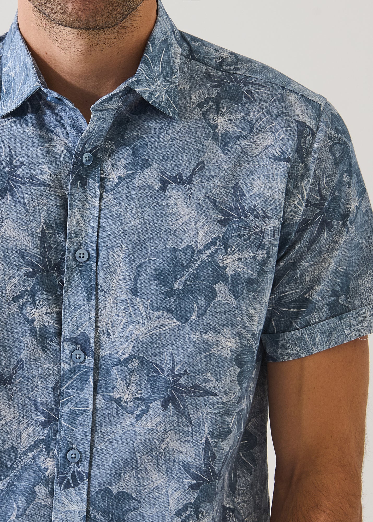 Tonal Floral Print Cotton Shirt