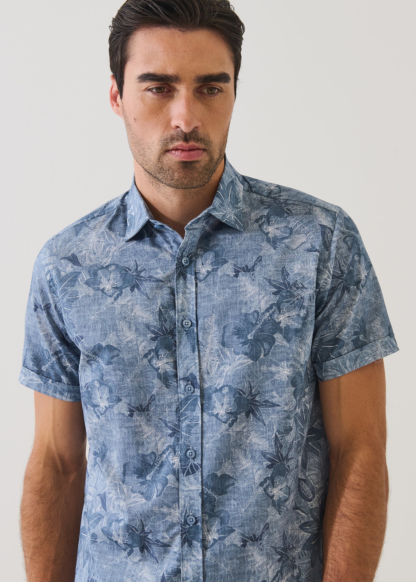 Tonal Floral Print Cotton Shirt