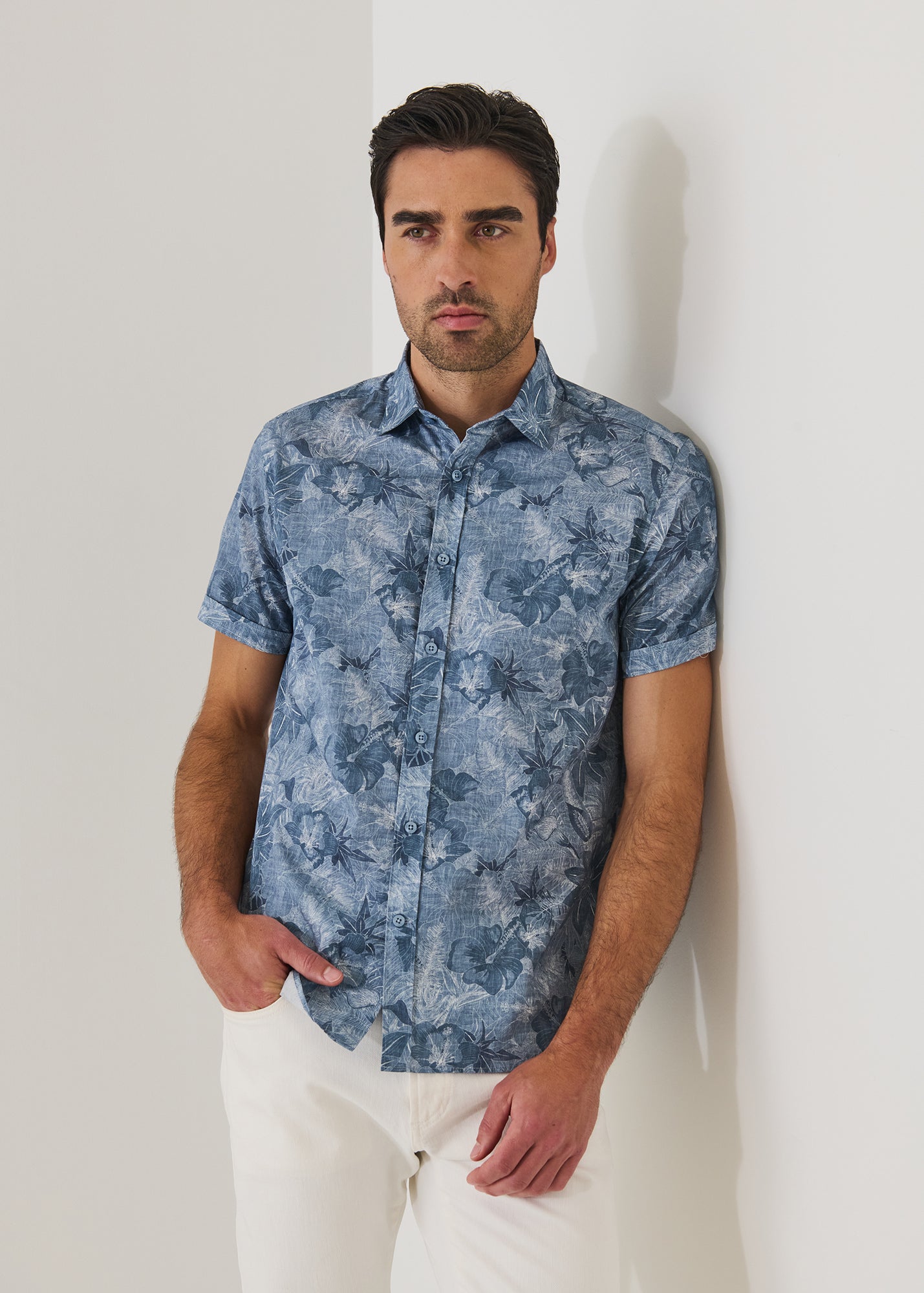Tonal Floral Print Cotton Shirt