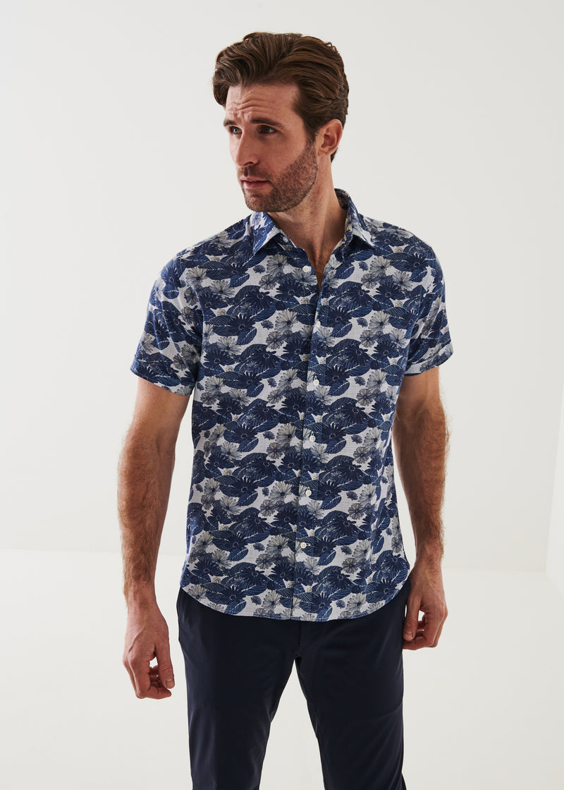 FLORAL PRINT COTTON SHORT SLEEVE SHIRT