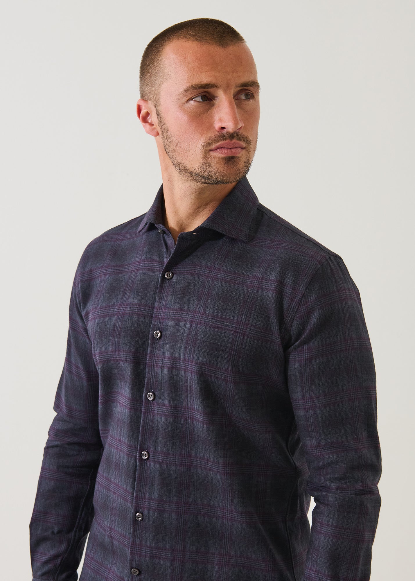 Wool Checkered Spread Collar Shirt