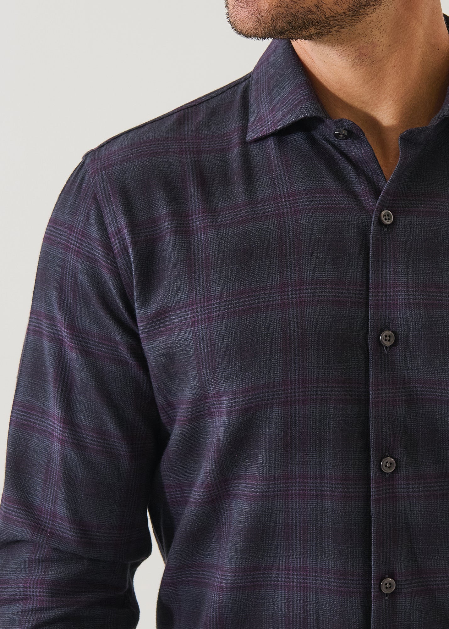 Wool Checkered Spread Collar Shirt