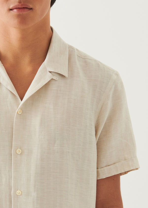 Linen Textured Stripe Camp Collar Shirt