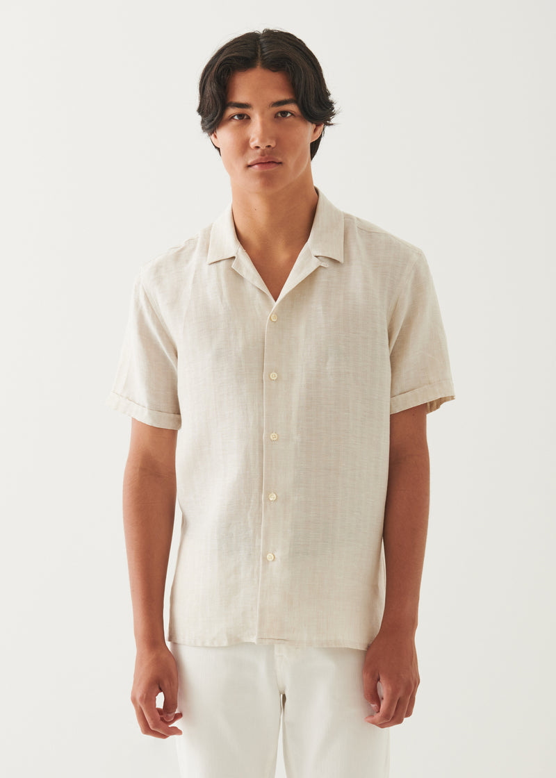 Linen Textured Stripe Camp Collar Shirt