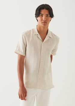 Linen Textured Stripe Camp Collar Shirt