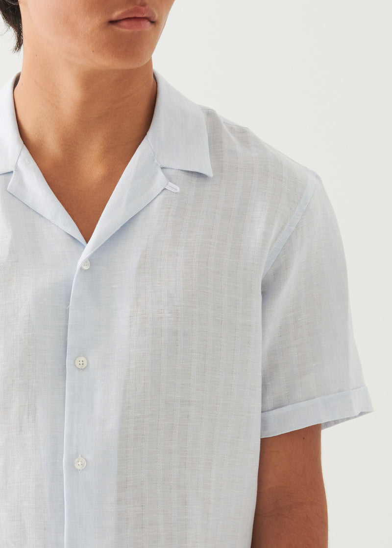 Linen Textured Stripe Camp Collar Shirt