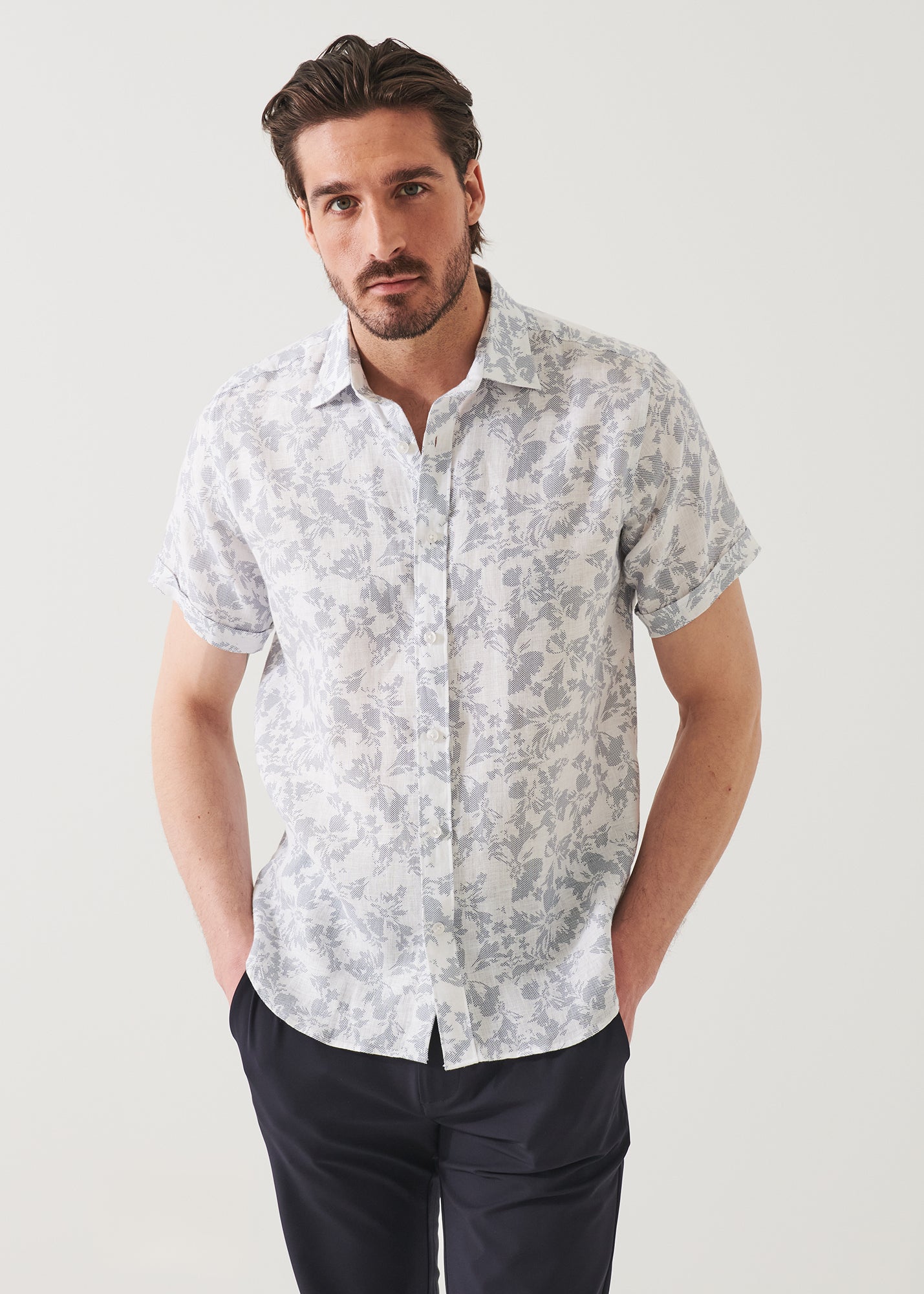 Etched Floral Print Linen Shirt