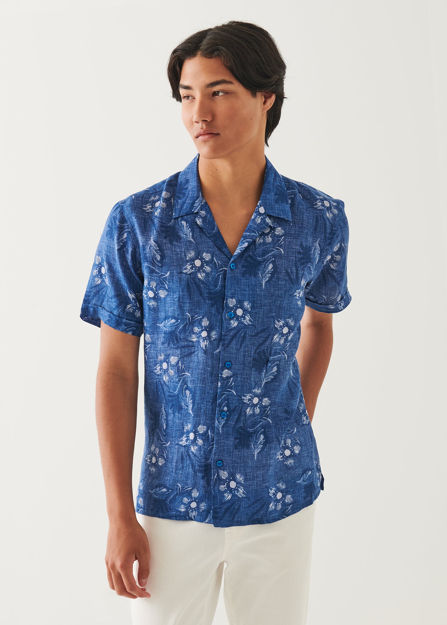 Linen Camp Collar Floral Shirt