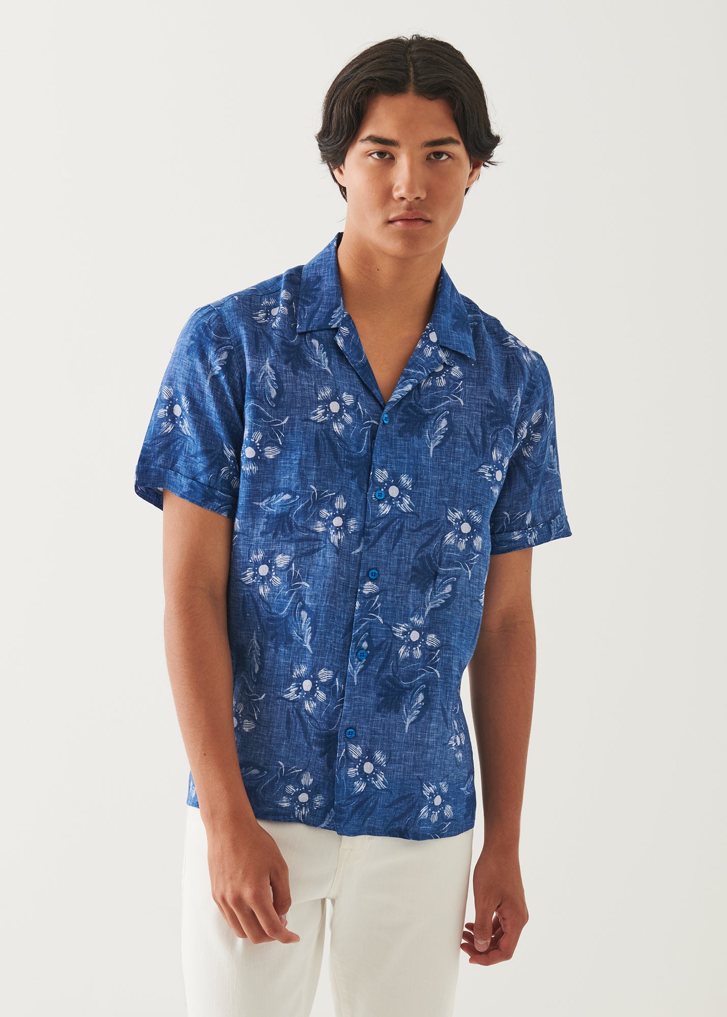 Linen Camp Collar Floral Shirt