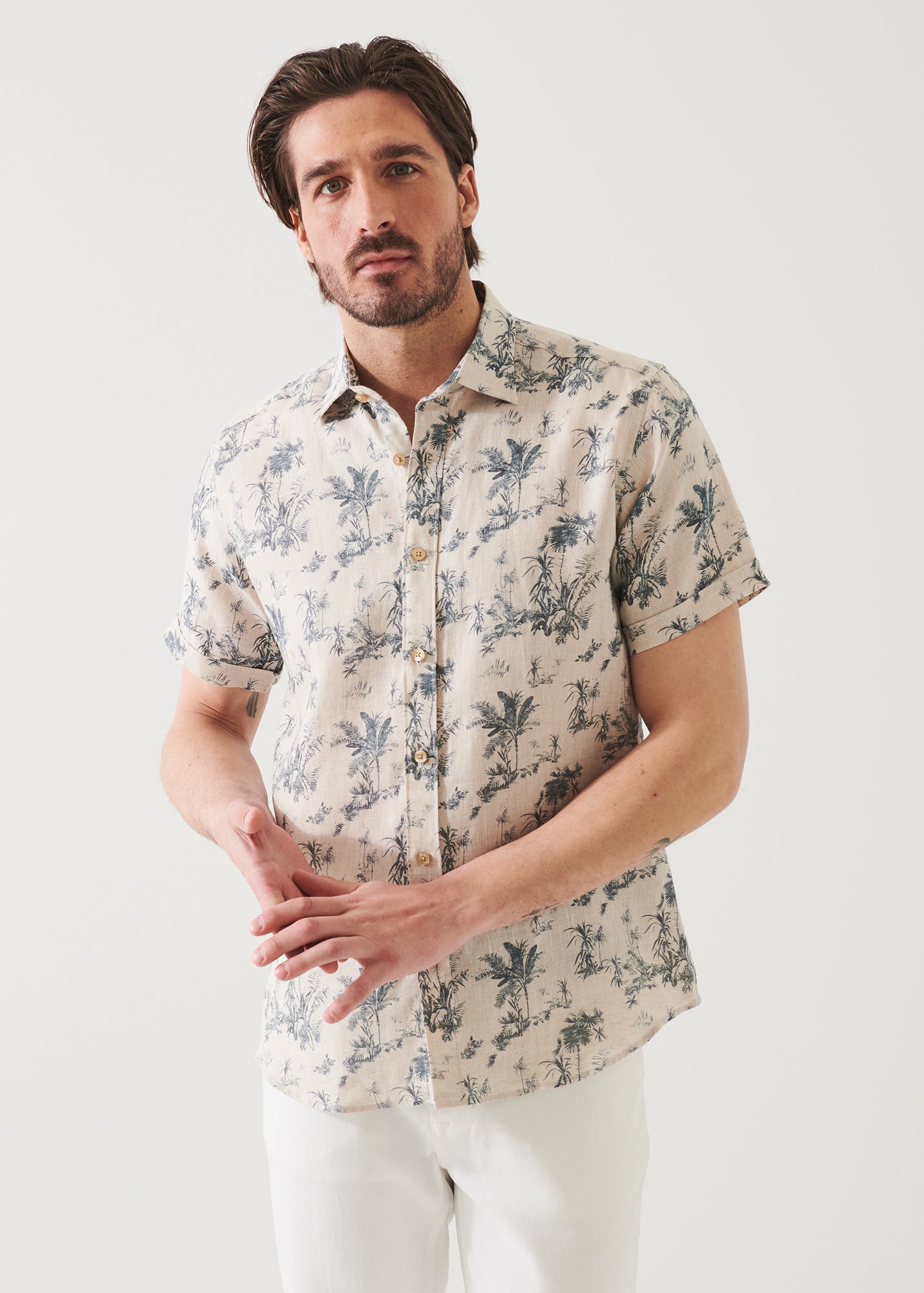 Palm Tree Print Linen Shirt