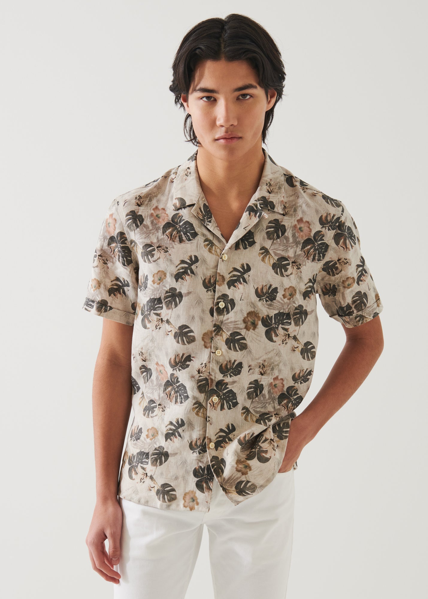 Floral Leaf Print Linen Shirt