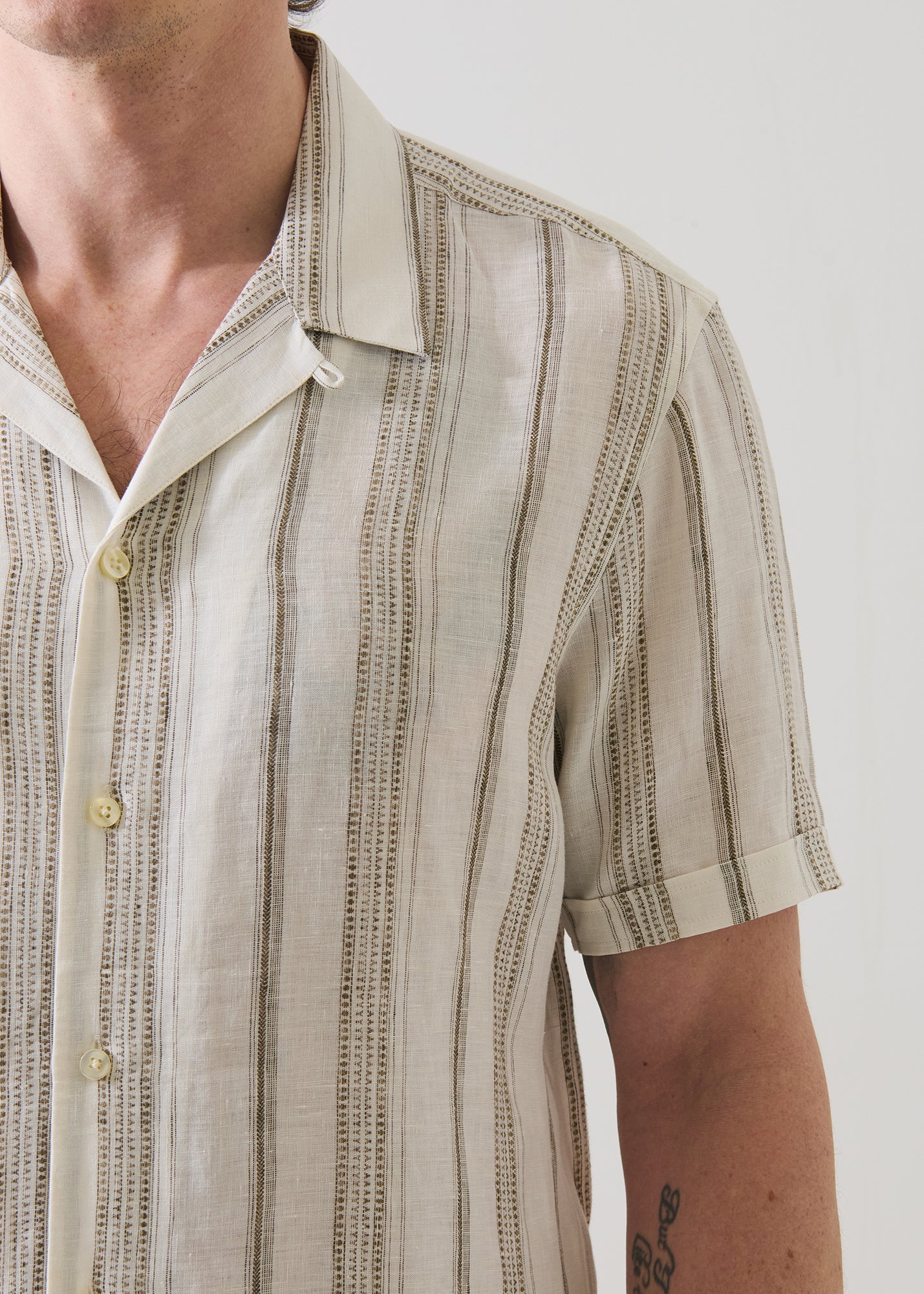 Dobby Stripe Linen Camp Collar Shirt - PATRICK ASSARAF