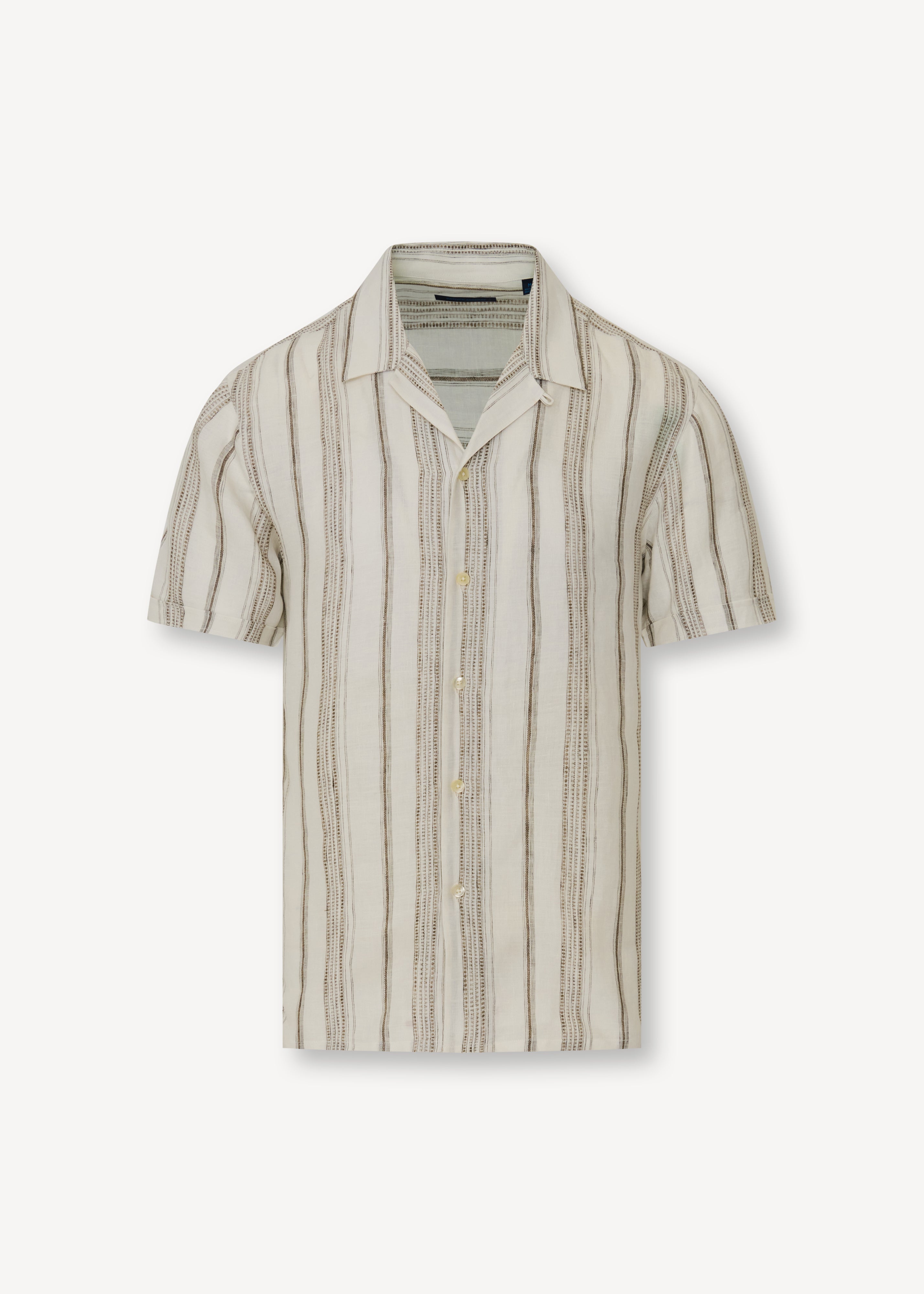 Dobby Stripe Linen Camp Collar Shirt - PATRICK ASSARAF