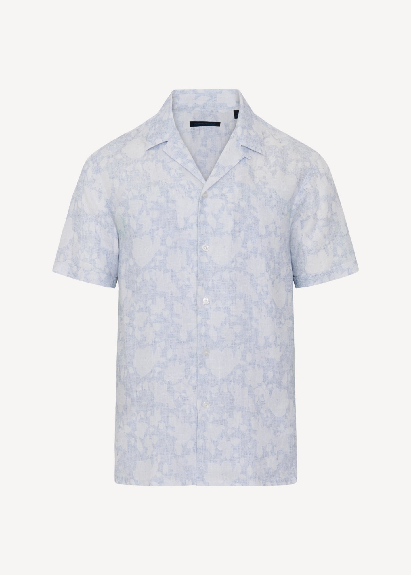Faded Botanical Print Linen Camp Collar Shirt