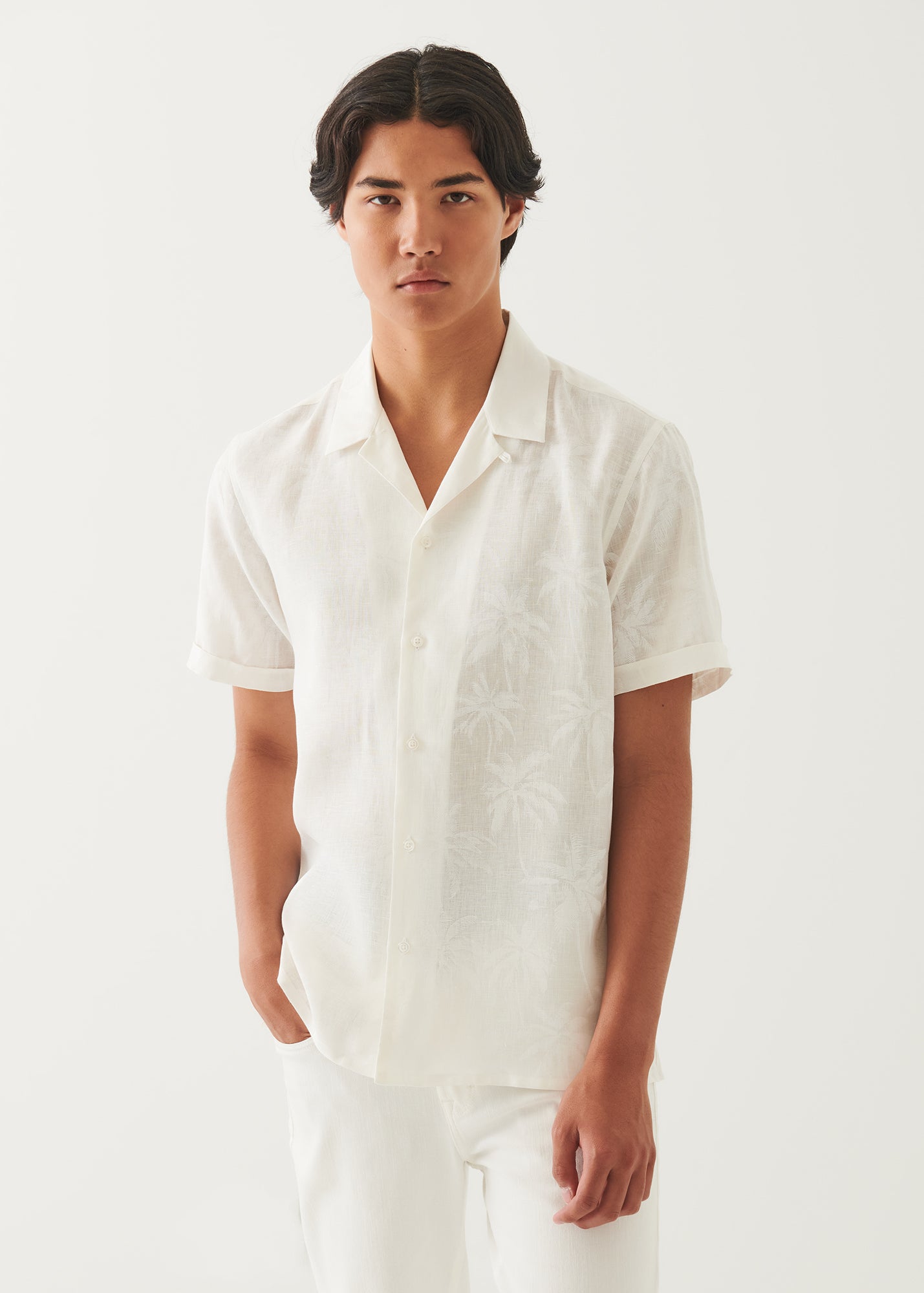 Printed Linen Camp Collar Shirt