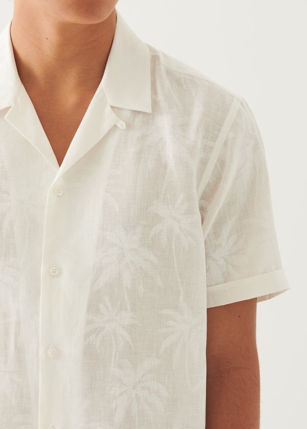 Printed Linen Camp Collar Shirt