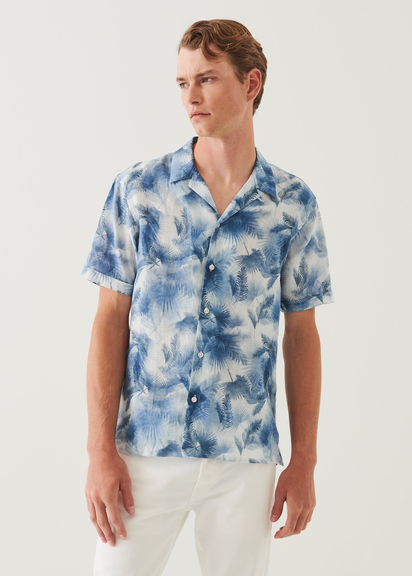 Printed Linen Camp Collar Shirt