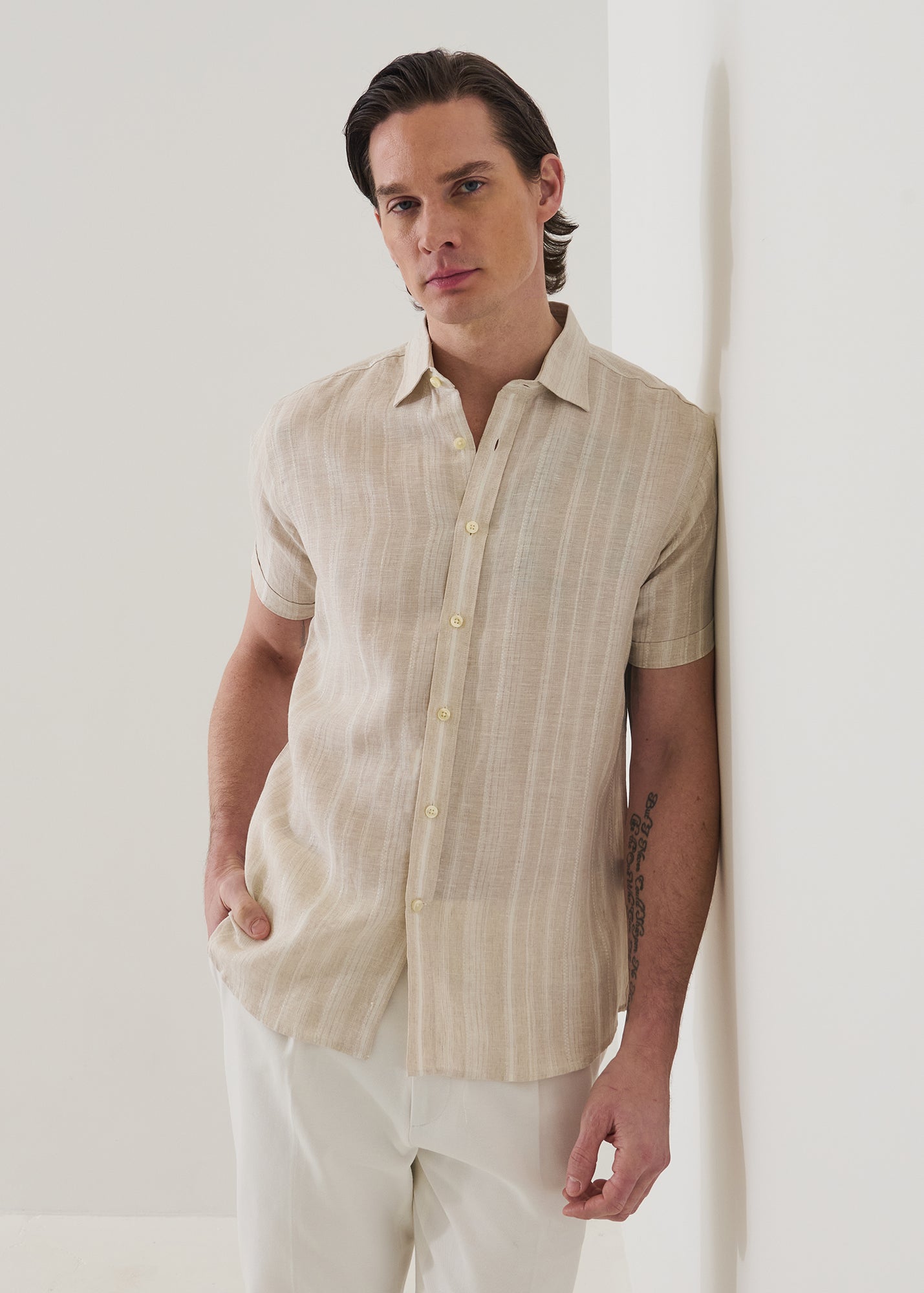 Jacquard Stripe Linen Shirt - PATRICK ASSARAF