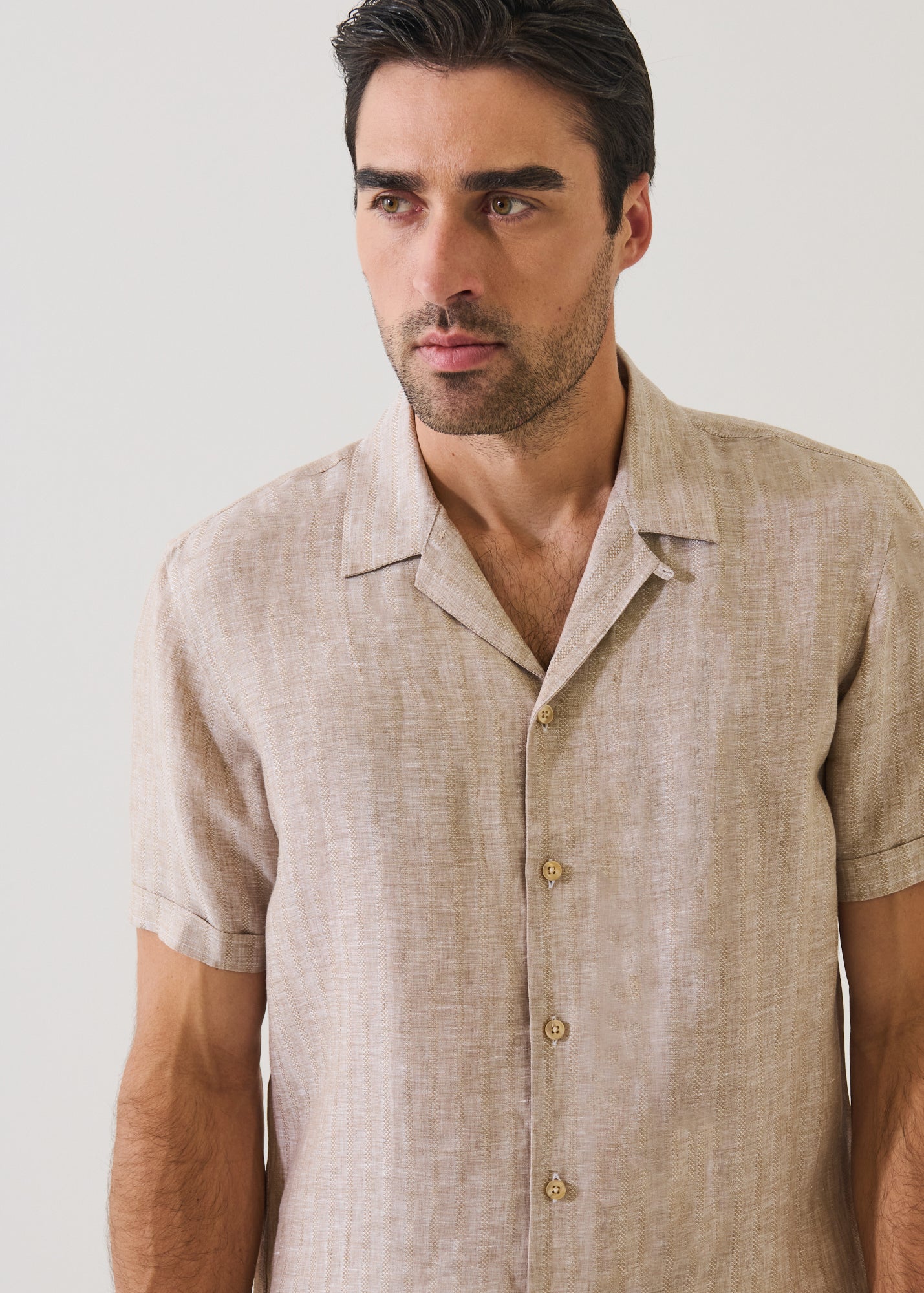 Striped Jacquard Linen Camp Collar Shirt