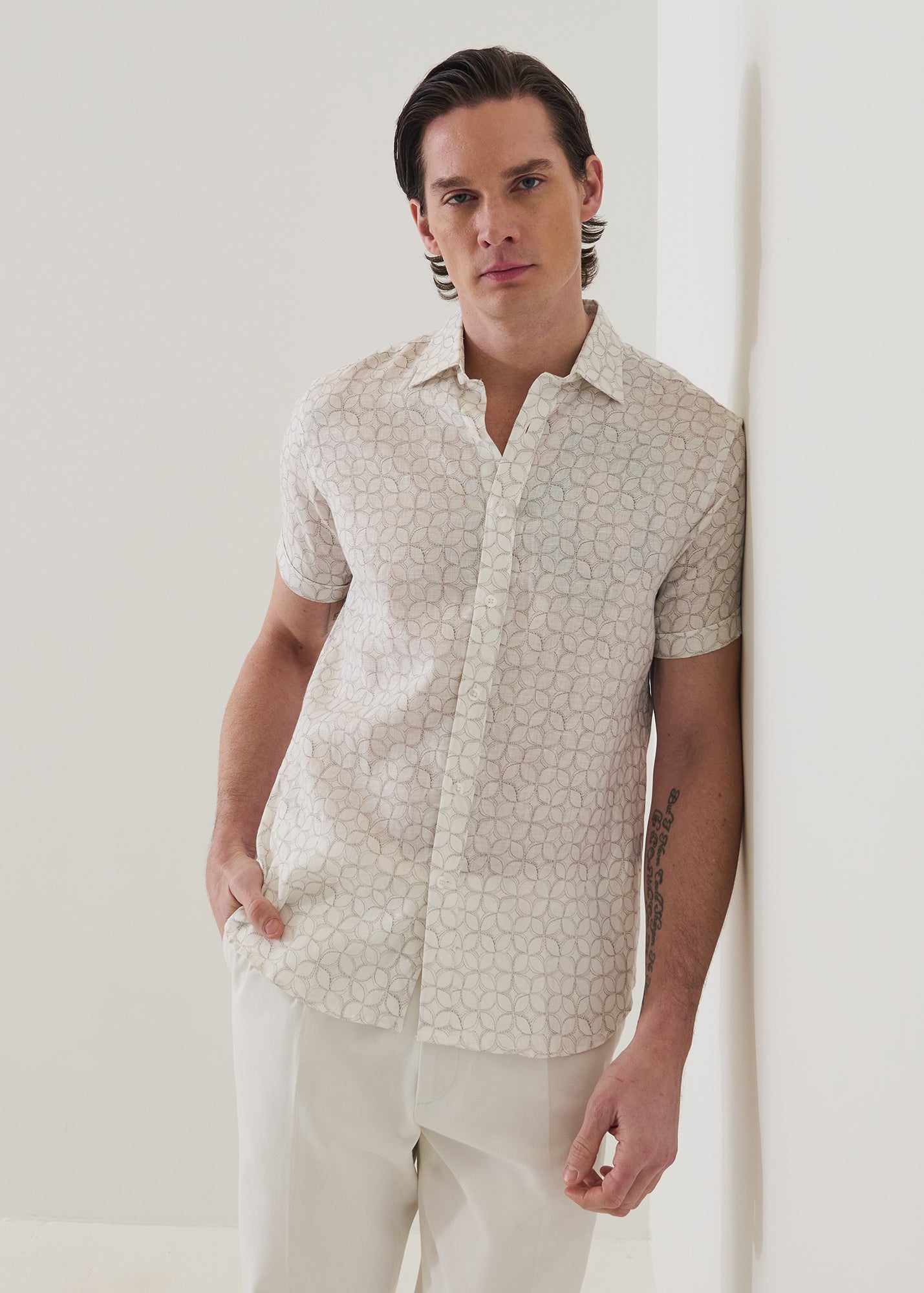 Geometric Print Linen Shirt - PATRICK ASSARAF