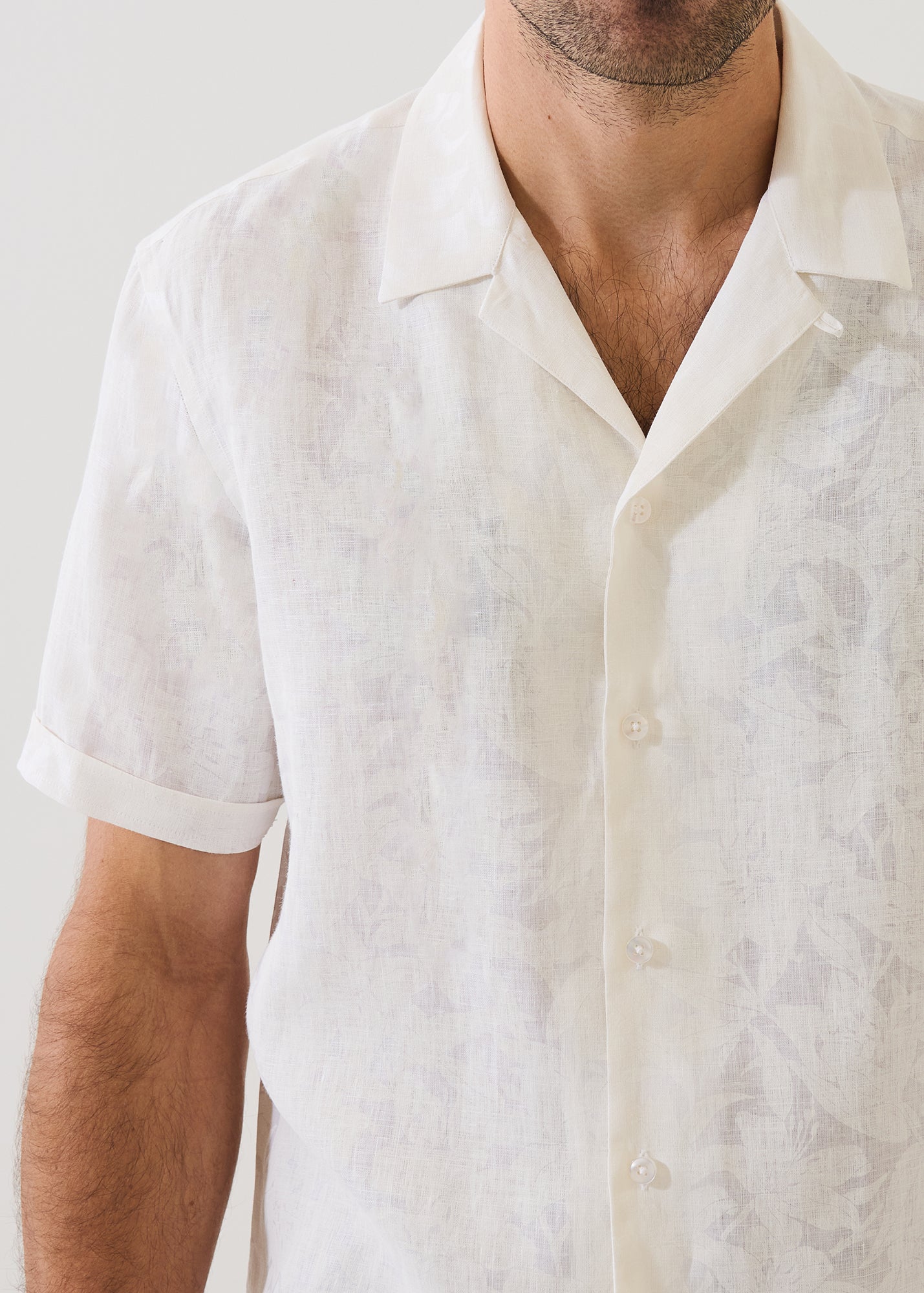 Tonal Floral Print Linen Camp Collar Shirt