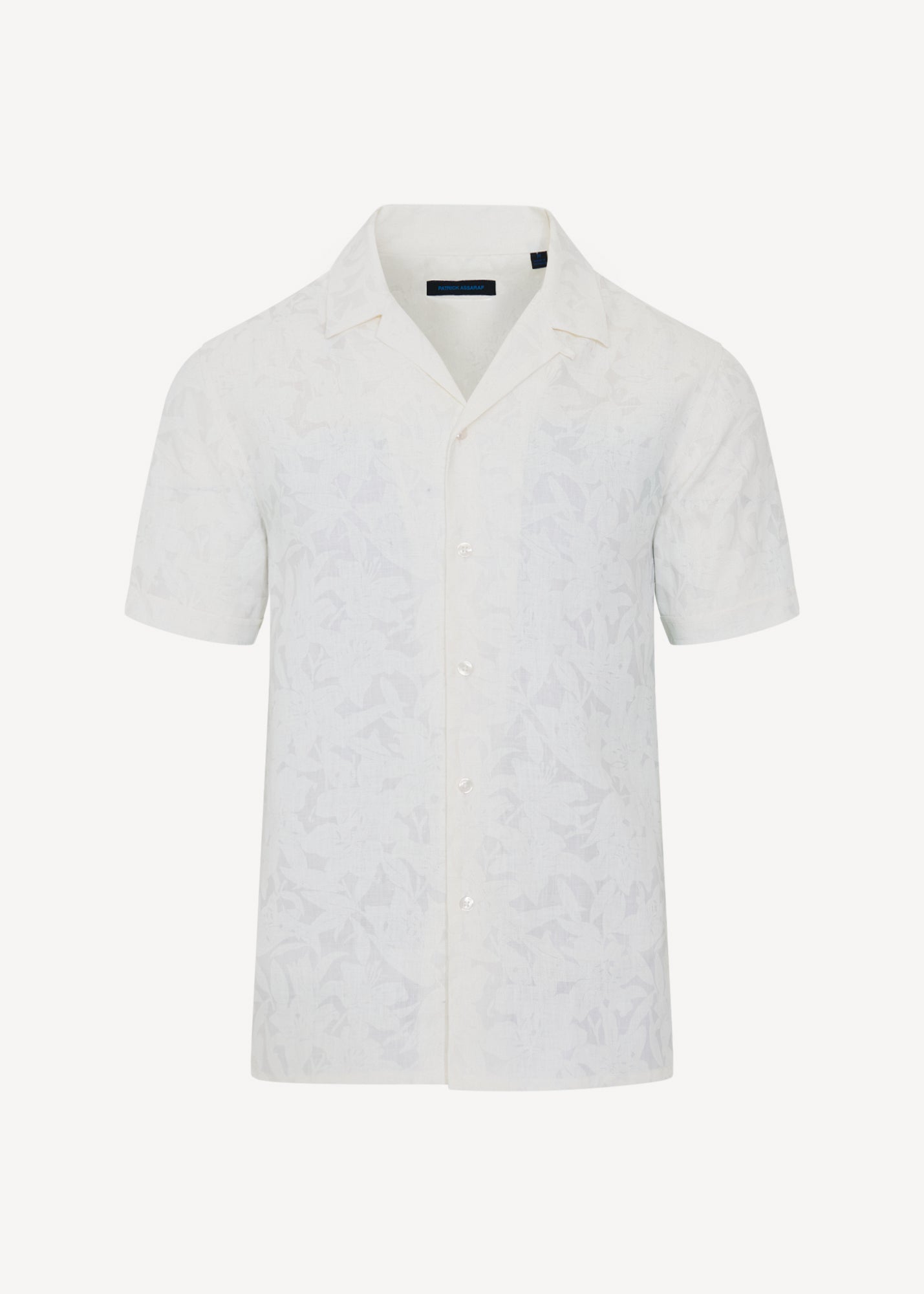 Tonal Floral Print Linen Camp Collar Shirt